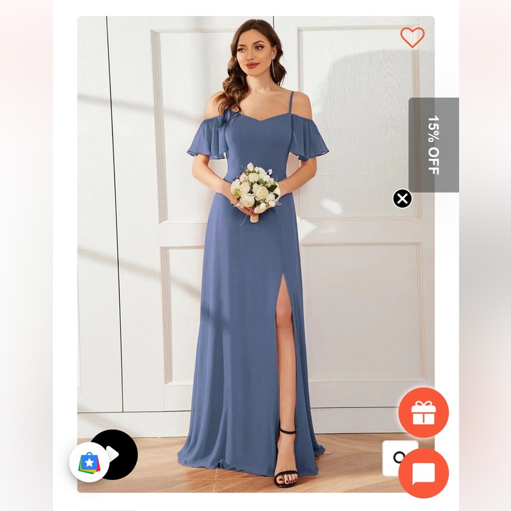 Blue Maxi Dress with Slit and Cold Shoulder Bridesmaid Dress